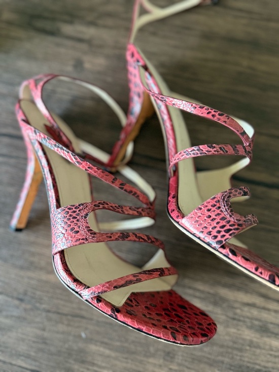 Via Spiga Shoes - Via Spiga Pink Snake-Print Strappy Heeled Sandals